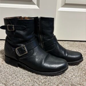Black Leather Buckle Ankle Boots